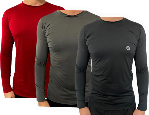 Kit C/ 3 Camisas UV Térmicas Ice Proteção Solar UV50+ Unissex Segunda Pele Preto Cinza Vermelho