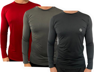 Kit C/ 3 Camisas UV Térmicas Ice Proteção Solar UV50+ Unissex Segunda Pele Preto Cinza Vermelho